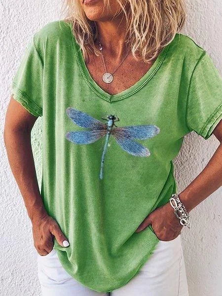 Eleanor | Camiseta con escote en V y estampado de libélulas