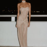 Damen Trägerlos Maxi Abendkleid