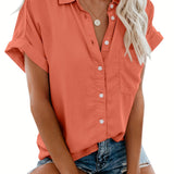 Loise | Damen Kragen Knopfbluse | Kurzarm