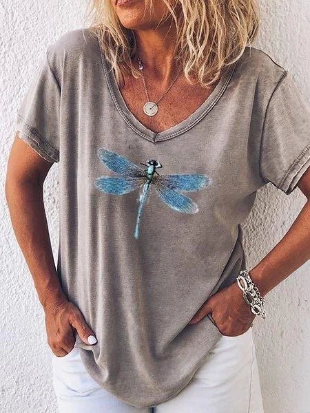 Eleanor | Camiseta con escote en V y estampado de libélulas
