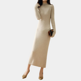 Damen Langarm Midi Strickkleid