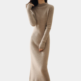 Damen Langarm Midi Strickkleid