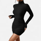 Damen Rollkragen Mini Strickkleid