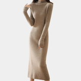 Damen Langarm Midi Strickkleid