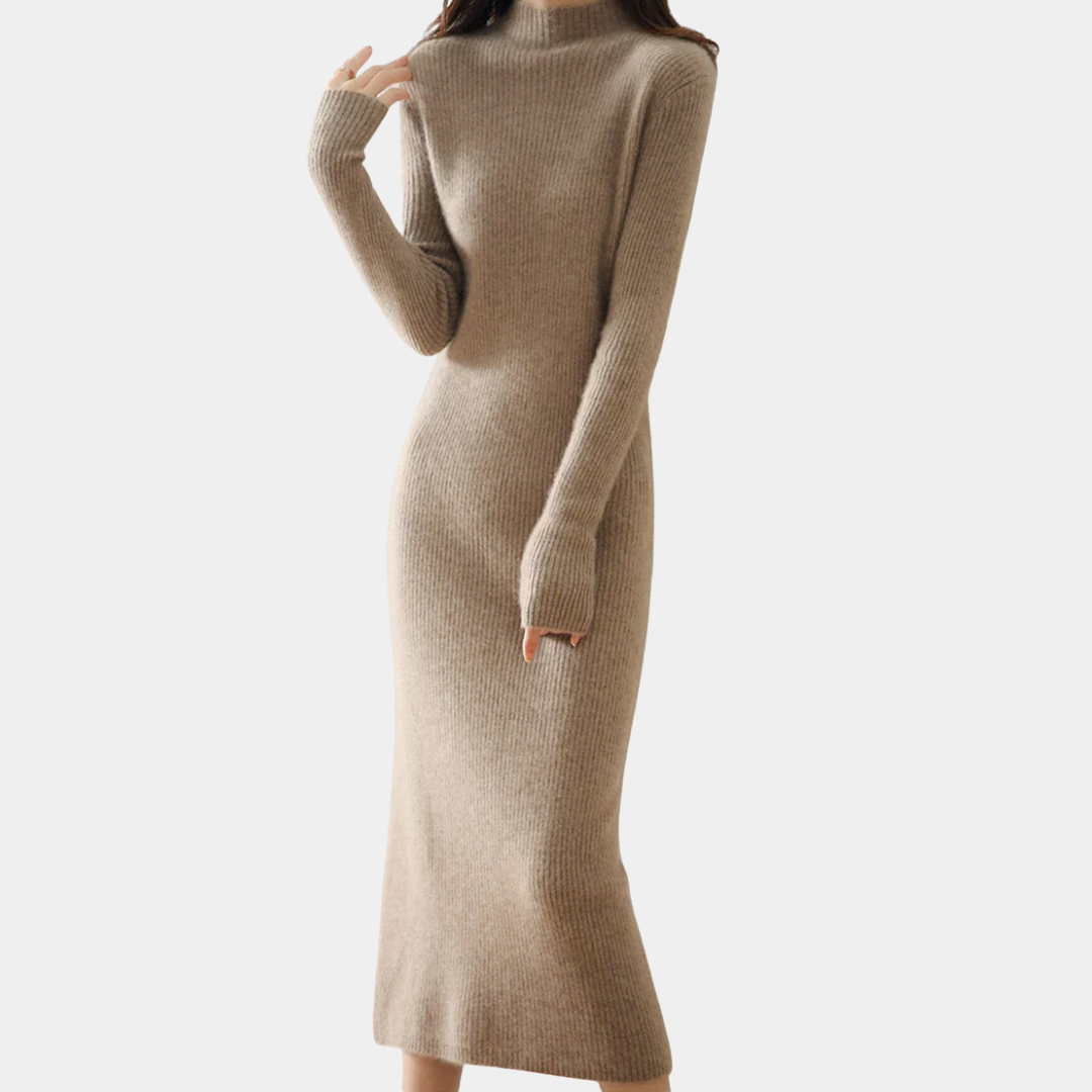 Damen Langarm Midi Strickkleid