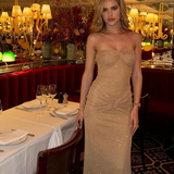 Damen Trägerlos Maxi Abendkleid