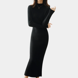 Damen Langarm Midi Strickkleid