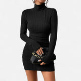 Damen Rollkragen Mini Strickkleid