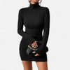 Damen Rollkragen Mini Strickkleid