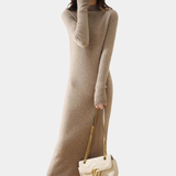 Damen Langarm Midi Strickkleid