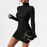 Damen Rollkragen Mini Strickkleid