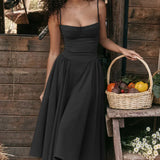 Damen A-Linien Midi Hochzeitsgast Kleid