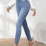 Damen Hohe Taille Dünn Jeans