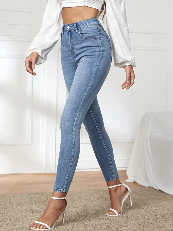 Damen Hohe Taille Dünn Jeans