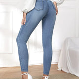 Damen Hohe Taille Dünn Jeans