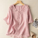 Eva | Bogenkragen Knopfdetail Bluse