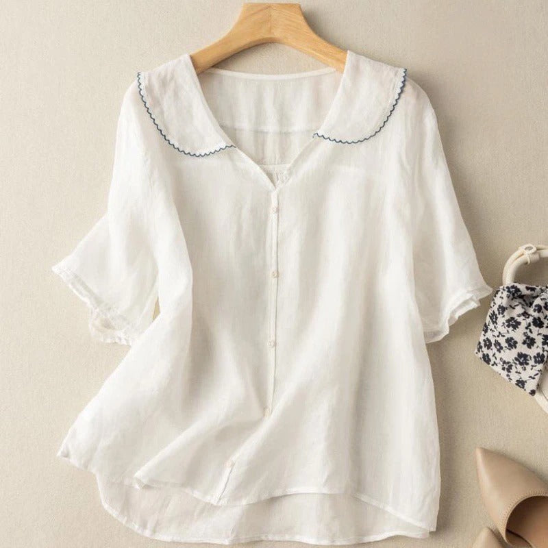 Eva | Bogenkragen Knopfdetail Bluse