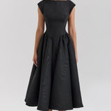 Damen Kurzarm Midi Hochzeitsgast Kleid