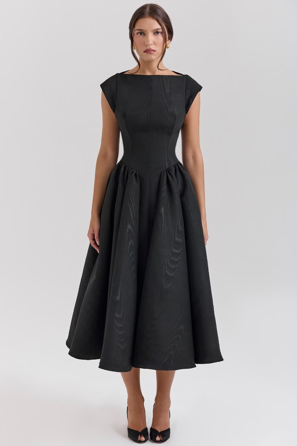 Damen Kurzarm Midi Hochzeitsgast Kleid