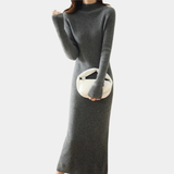 Damen Langarm Midi Strickkleid