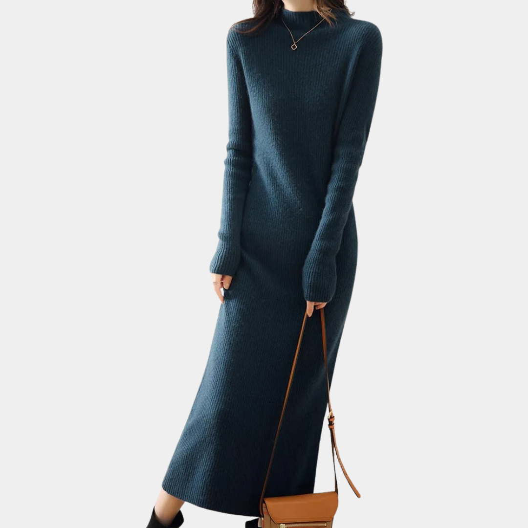 Damen Langarm Midi Strickkleid
