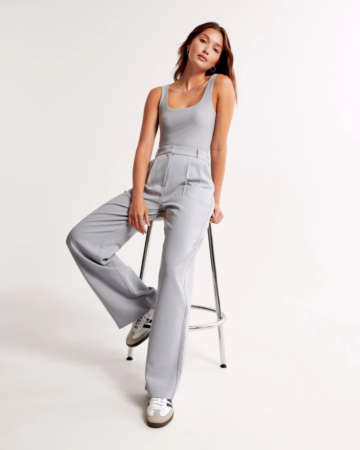 Damen Hohe Taille Lang Stoffhose