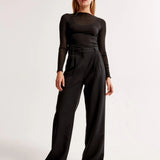 Damen Hohe Taille Lang Stoffhose