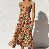Damen Bedruckt Dünne Träger Midi Sommerkleid