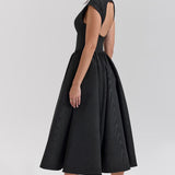 Damen Kurzarm Midi Hochzeitsgast Kleid