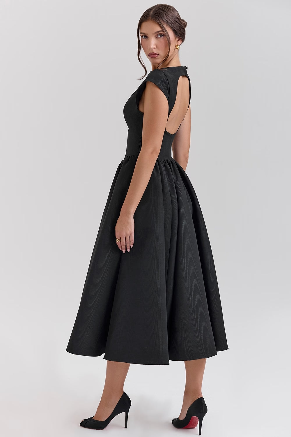 Damen Kurzarm Midi Hochzeitsgast Kleid