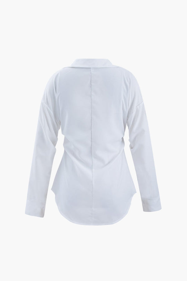 Damen Weiß Geknöpft Lang Bluse