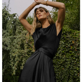 Damen Kurzarm Wickel Midi Hochzeitsgast Kleid