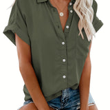 Loise | Damen Kragen Knopfbluse | Kurzarm