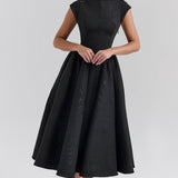 Damen Kurzarm Midi Hochzeitsgast Kleid