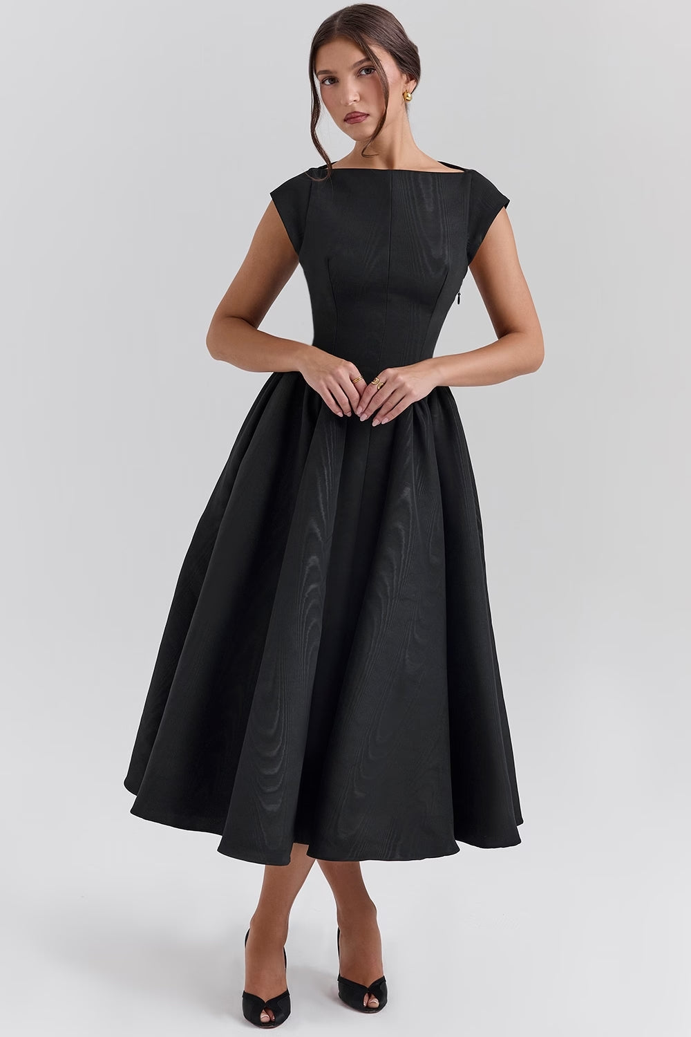 Damen Kurzarm Midi Hochzeitsgast Kleid