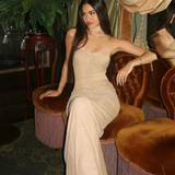 Damen Trägerlos Maxi Abendkleid