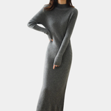 Damen Langarm Midi Strickkleid