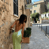 Damen Ärmellos Pailletten Silvester Kleid