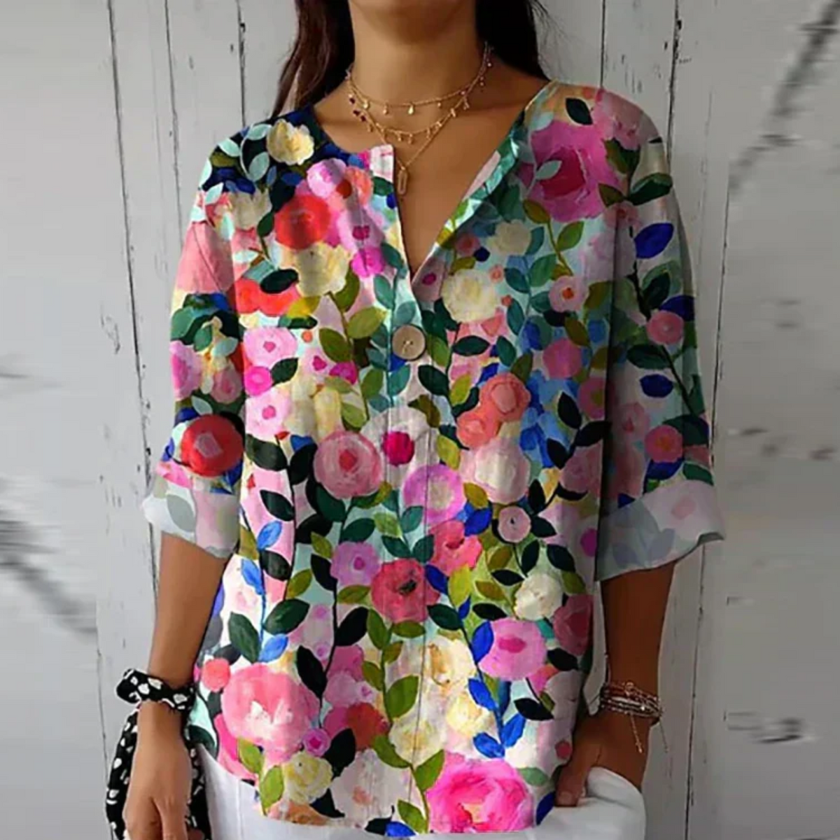Addison | Blumenmuster Knotenverschluss Bluse