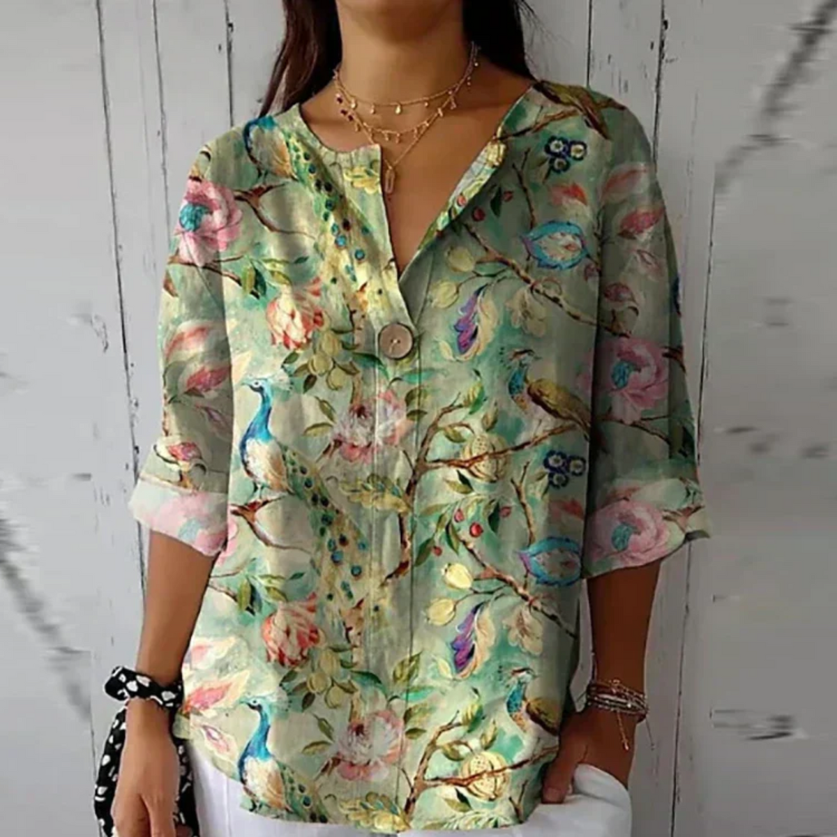 Addison | Blumenmuster Knotenverschluss Bluse