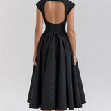 Damen Kurzarm Midi Hochzeitsgast Kleid