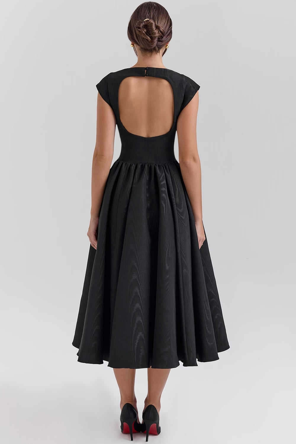 Damen Kurzarm Midi Hochzeitsgast Kleid