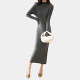 Damen Langarm Midi Strickkleid