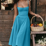 Damen A-Linien Midi Hochzeitsgast Kleid