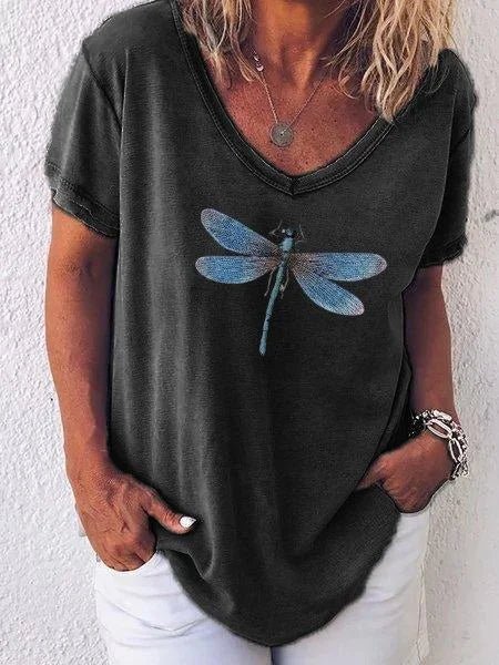 Eleanor | Camiseta con escote en V y estampado de libélulas