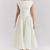 Damen Kurzarm Midi Hochzeitsgast Kleid