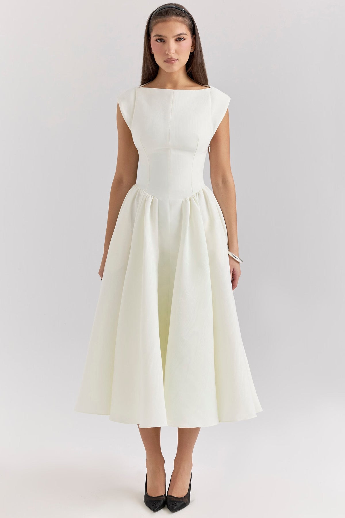Damen Kurzarm Midi Hochzeitsgast Kleid