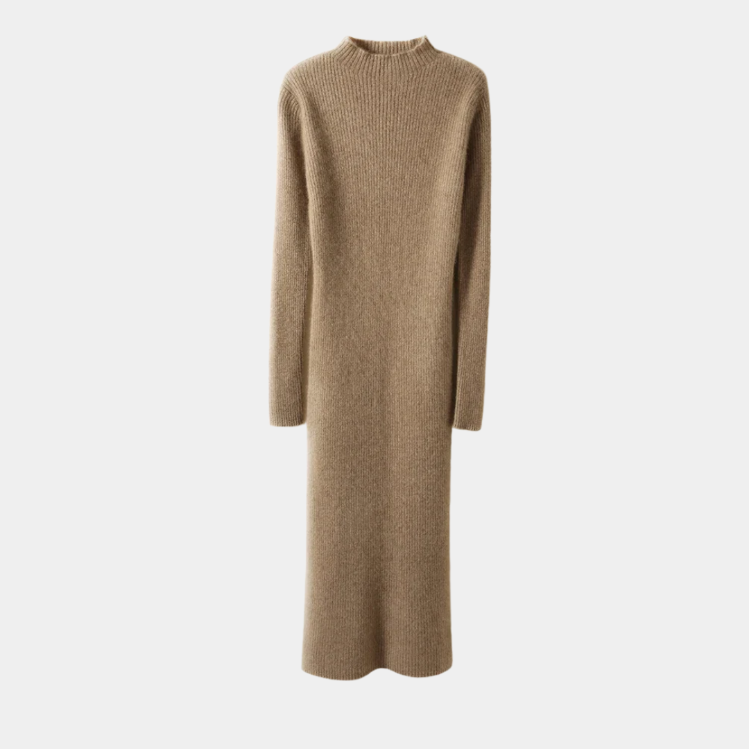 Damen Langarm Midi Strickkleid