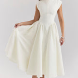 Damen Kurzarm Midi Hochzeitsgast Kleid