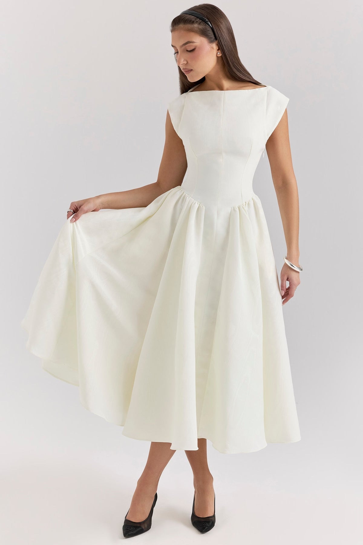 Damen Kurzarm Midi Hochzeitsgast Kleid